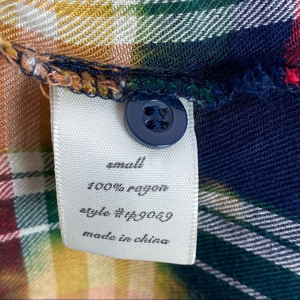 Buttons Bleach Dyed Plaid Flannel Button Front Shirt Peach Small - Picture 10 of 10
